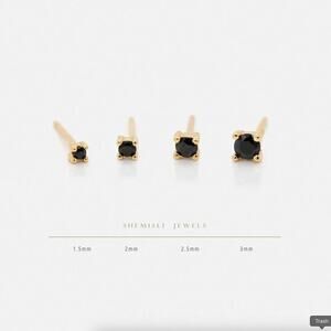 14K Gold Plated CZ Stud Earrings – 3mm Black Stone